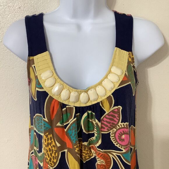 Boden Artsy Bohemian Hippie Graphic Floral Embellished Coloful Blouse Sz 4 - Picture 2 of 11